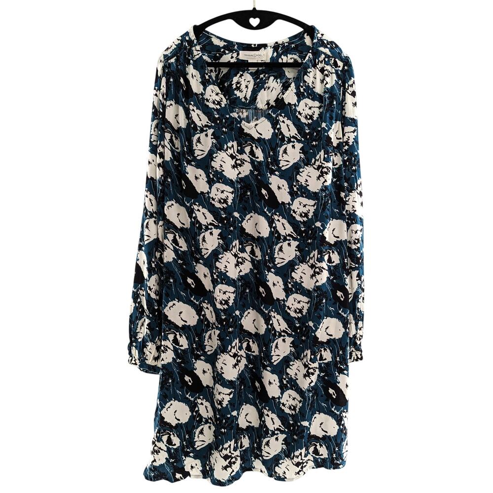 Treasure & Bond Floral Long Sleeve Shift Dress Teal Size Large - Picture 8 of 9